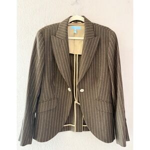 Escada Sport Brown Pinstripe Wool Blazer Jacket Crystals Old Money Academia 40